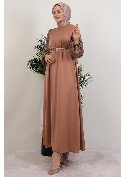 Kolu Desenli Elbise Sütlükahve fırsatları