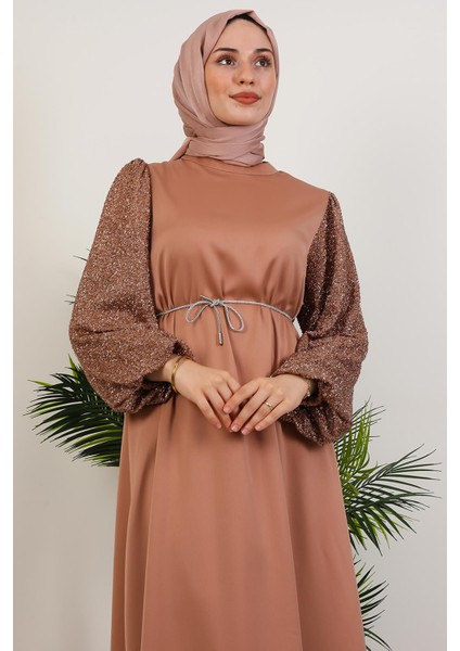 Kolu Desenli Elbise Sütlükahve indirimleri