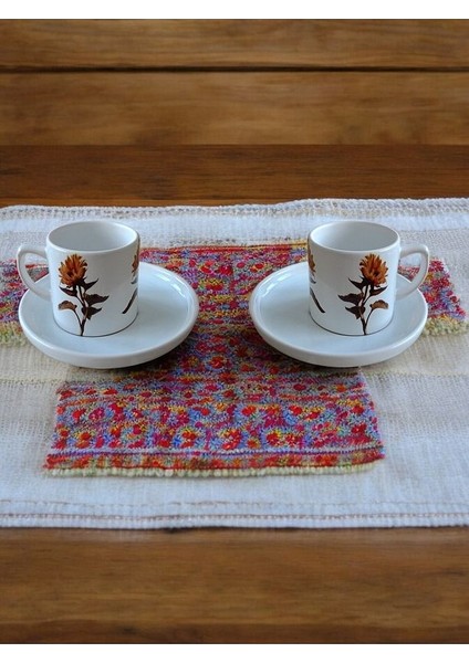 Retro Çiçek Desenli 4 Parça 2 Kişilik Kahve Fincan Takımı 90 ml Türk Kahvesi Fincanı modelleri