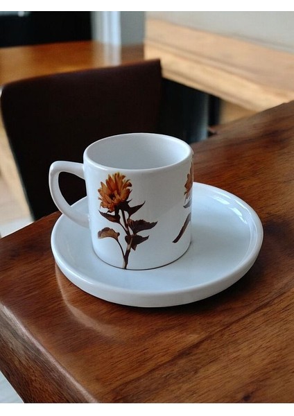 Retro Çiçek Desenli 4 Parça 2 Kişilik Kahve Fincan Takımı 90 ml Türk Kahvesi Fincanı