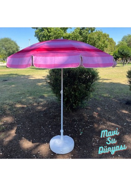 Pembe Pamuk Kumaşlı Denize Uygun 2 Metre Şemsiye, Bidon Dahil