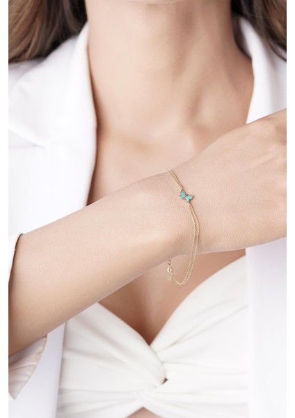 14 Ayar Altın Mavi Mineli Kelebek Bileklik fırsatları