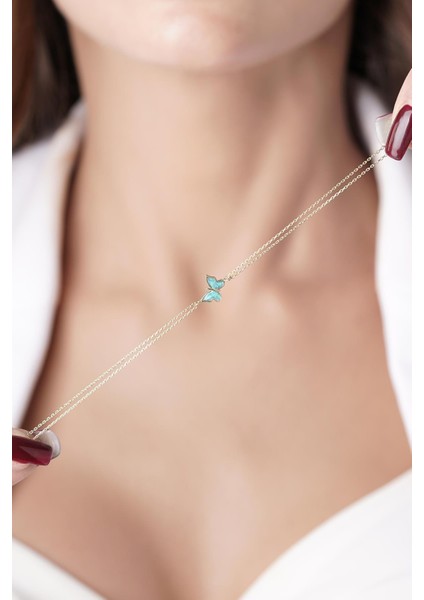 14 Ayar Altın Mavi Mineli Kelebek Bileklik
