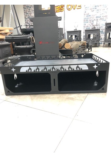 FS-107-A Alev Desenli Lazer Kesim 60*90 Odunluklu Soba Altlığı
