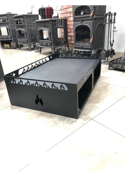 FS-107-A Alev Desenli Lazer Kesim 60*90 Odunluklu Soba Altlığı