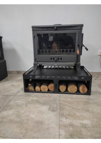 FS-107-A Alev Desenli Lazer Kesim 60*90 Odunluklu Soba Altlığı