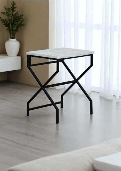 Dekoratif 3’lü Zigon Sehpa Metal Ayaklı Beyaz Ahşap Kare Misafir Servis Sehpası Orta Sehpa fırsatları