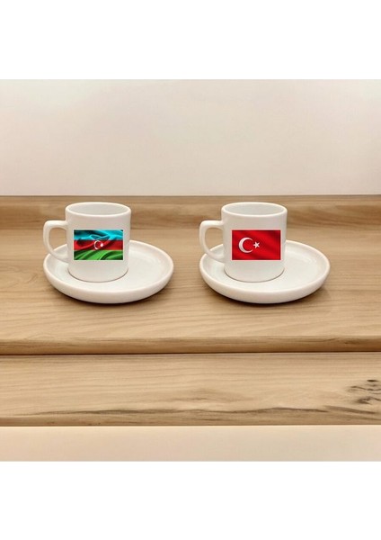 2'li Türk ve Azerbaycan Bayraklı Kahve Fincanı Seti, 2'li Fincan /mug Seti