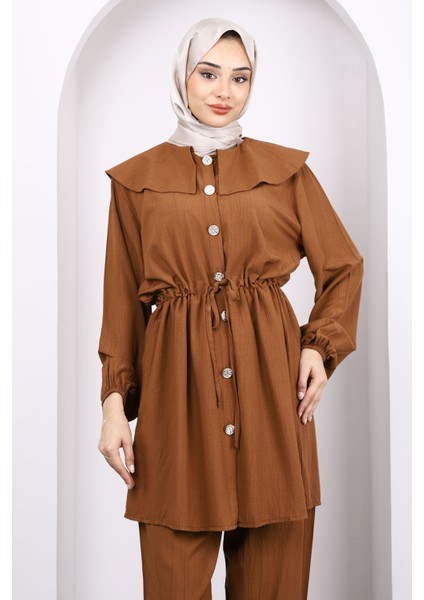 Kiremit Beli Bağlamalı Tunik Pantolonlu Takım