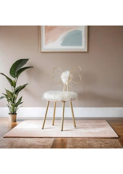 Gold Peluş Kelebek Sandalye Lak Kaplama