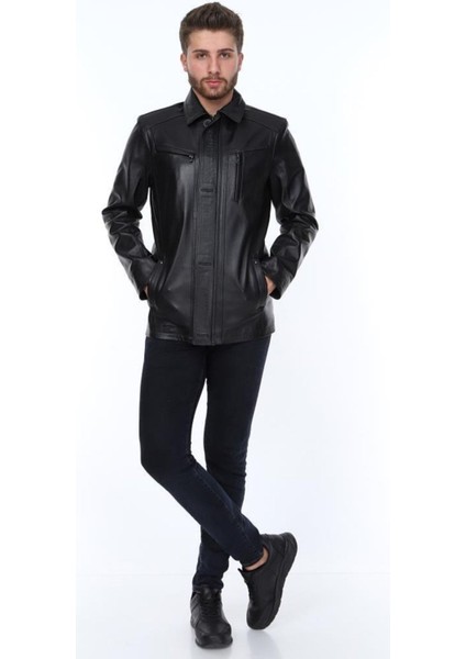 Hakiki Deri Siyah Düğmeli Dört Cepli Erkek Deri Ceket fiyatları