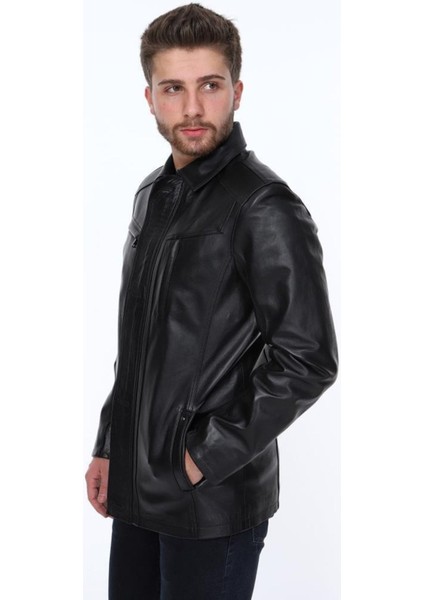 Hakiki Deri Siyah Düğmeli Dört Cepli Erkek Deri Ceket fırsatları