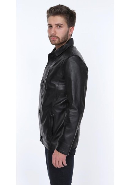Hakiki Deri Siyah Düğmeli Dört Cepli Erkek Deri Ceket indirimleri