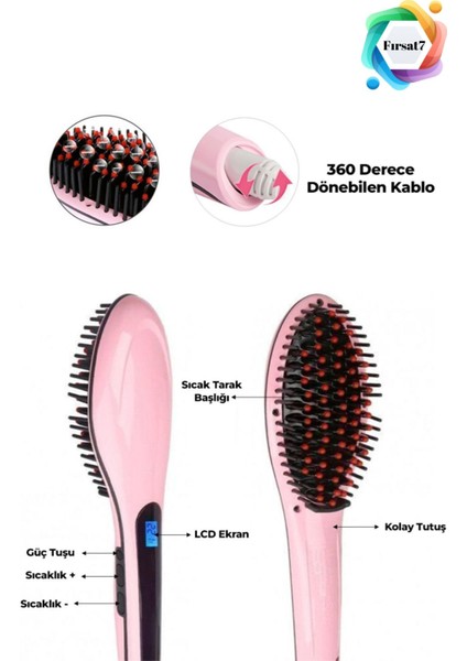 Pembe Elektrikli Saç Düzleştirici ve Kurutma Tarağı indirimleri