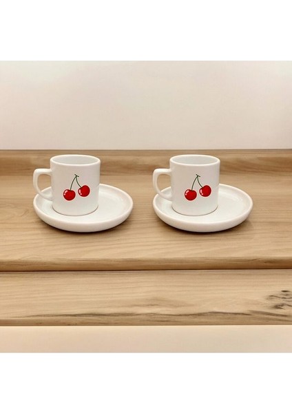 2'li Kiraz Baskılı Kahve Fincanı Seti, 2'li Fincan /mug Seti