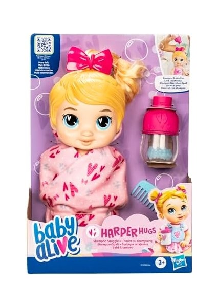 Alive Şampuanla ve Sarıl Harper Hugs Sarı Saçlı Oyuncak Bebek 28 cm Suda Oynanabilir Oyuncak Bebek Oyun Seti, 3 Yaş ve Üzeri Kız ve Erkek Çocukları Için Oyuncaklar