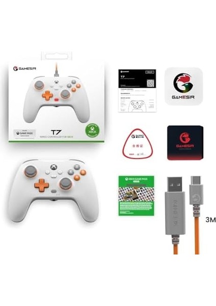 Xbox Series X|s, Xbox One ve Windows 10/11 Için T7 Kablolu Oyun Kumandası, Tak ve Çalıştır Oyun Oyun Oyun Pedi, Hall Efektli Joysticks/hall Trigger, 3,5 mm Ses Jakı - Beyaz