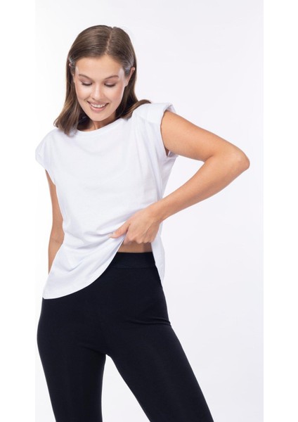 Kadın %100 Organik Pamuk Beyaz Omuz Vatkalı Kolsuz T-Shirt fiyatları
