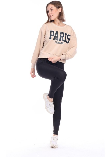 Kadın %100 Pamuk Baskılı Bej Ultra Kalite Diagonel Şardonsuz 3iplik Bisiklet Yaka Basic Sweatshirt modelleri