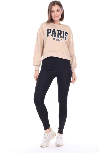 Kadın %100 Pamuk Baskılı Bej Ultra Kalite Diagonel Şardonsuz 3iplik Bisiklet Yaka Basic Sweatshirt indirimleri