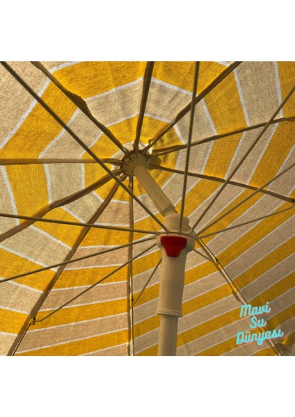 Sarı 2 Metre Pamuk Kumaşlı Eğilebilir Plaj ve Balkon Şemsiyesi, Bidon Dahil fırsatları