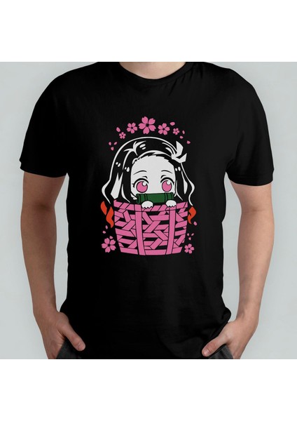 Demon Slayer Kimetsu No Yaiba Nezuko %100 Pamuklu Bisiklet Yaka T-Shirt Model - 2
