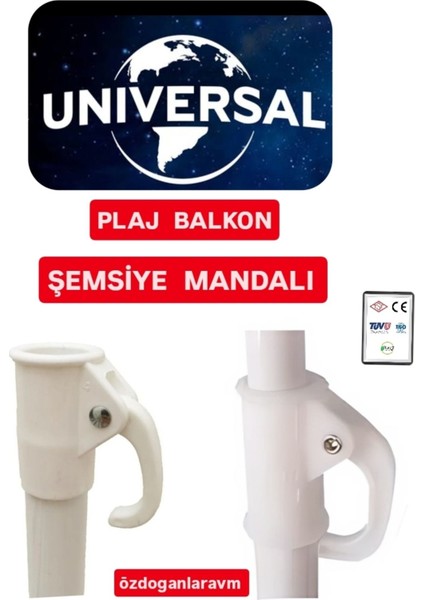 Beyaz Plaj ve Balkon Şemsiyesi Borusu Sıkıştırma Mandalı
