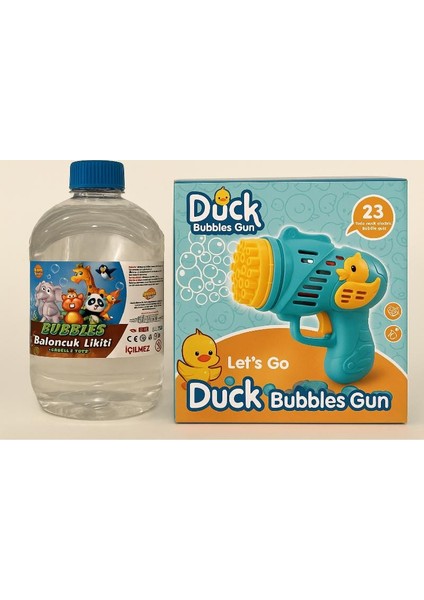 Duck Çok Delikli Pilli Köpük Atan Baloncuk Çıkaran Tabanca 23 Dilekli+ 500 ml Likid