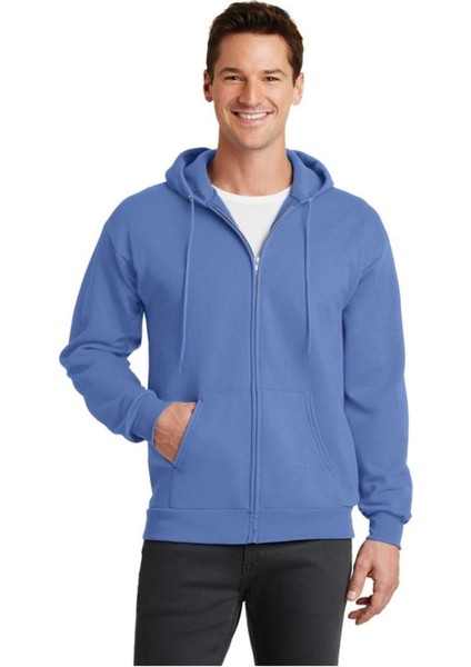 %100 Pamuk Ultra Kalite Erkek Mavi 3 Iplik Kapüşonlu Fermuarlı Cepli Sweatshirt
