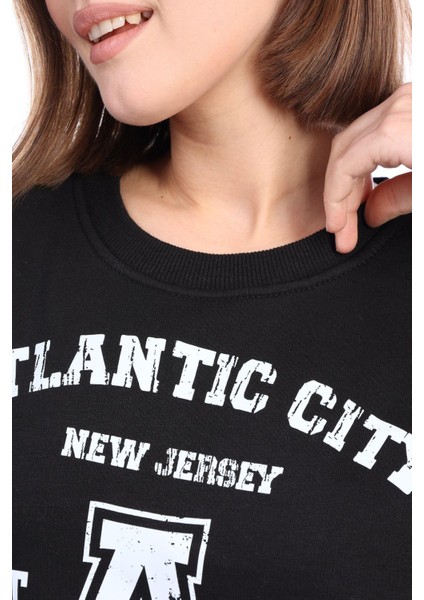 Kadın %100 Pamuk Baskılı Siyah Ultra Kalite Diagonel Şardonsuz 3iplik Bisiklet Yaka Basic Sweatshirt fiyatları