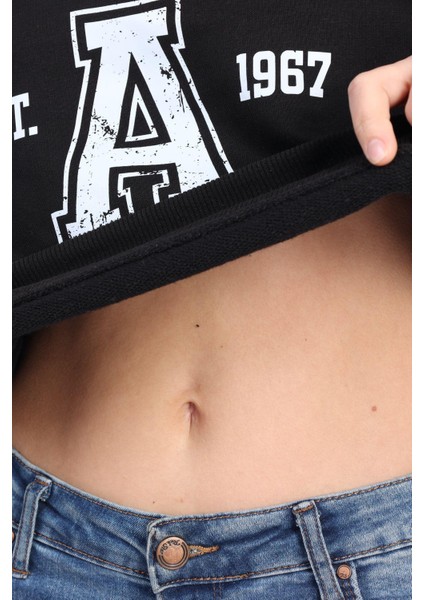 Kadın %100 Pamuk Baskılı Siyah Ultra Kalite Diagonel Şardonsuz 3iplik Bisiklet Yaka Basic Sweatshirt modelleri