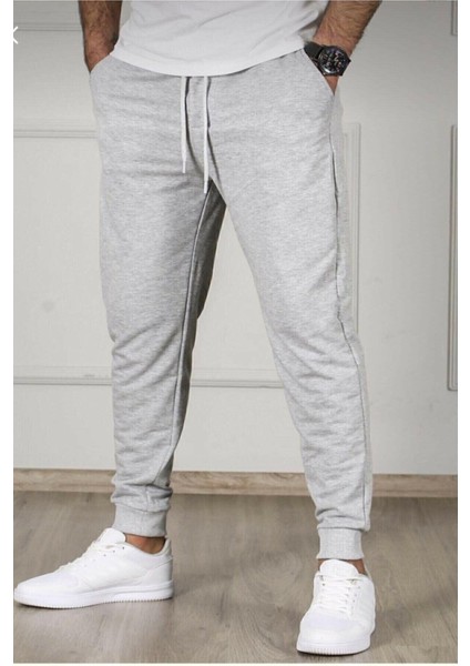 Erkek Gri Paçası Manşetli Slim Fit Sweatpant / Eşofman Altı