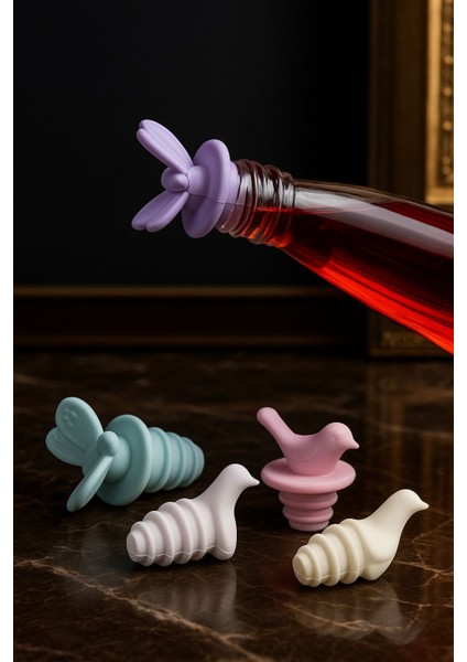 5’li Hayvan Figürlü Silikon Şişe Tıpası Seti