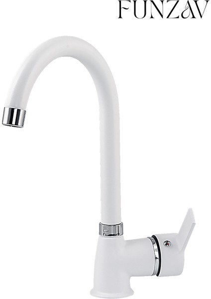 Cygnus Beyaz Mutfak Evye Bataryası Delta Lavabo Musluğu Çift Su Girişli Şık Beyaz Batarya