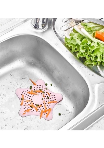Vantuzlu Silikon Kaymaz Yıldız Lavabo ve Küvet Süzgeci Yıldız Süzgeç Pembe Renk SEA114P