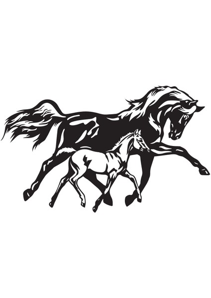 At ve Yavrusu Oto Motor Laptop Duvar Folyo Sticker (Tip 1) 40X24 cm