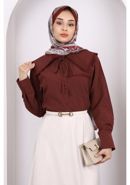Bordo Yaka Fisto Detaylı Gömlek