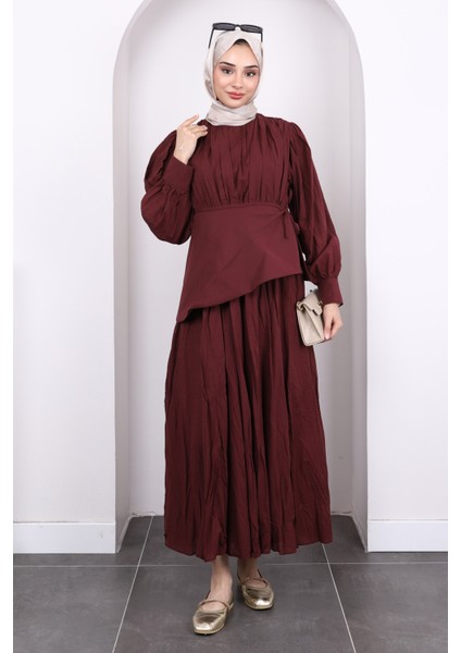 Bordo Kuşak Detaylı Kraş Elbise fiyatları