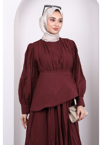Bordo Kuşak Detaylı Kraş Elbise modelleri