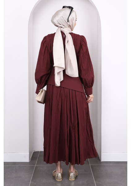 Bordo Kuşak Detaylı Kraş Elbise fırsatları