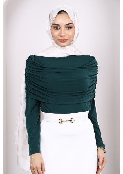 Zümrüt Yeşili Kol Yaka Detaylı Sandy Bluz modelleri