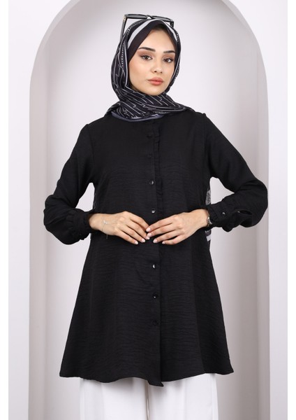 Siyah Düğmeli Fırfır Detaylı Tunik modelleri