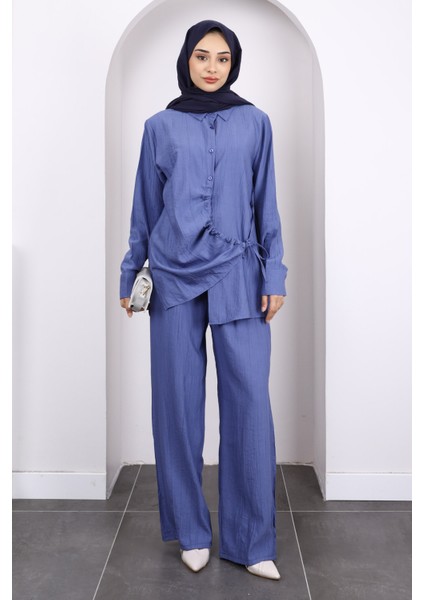 Indigo Ön Bağlamalı Tunik Pantolonlu Takım
