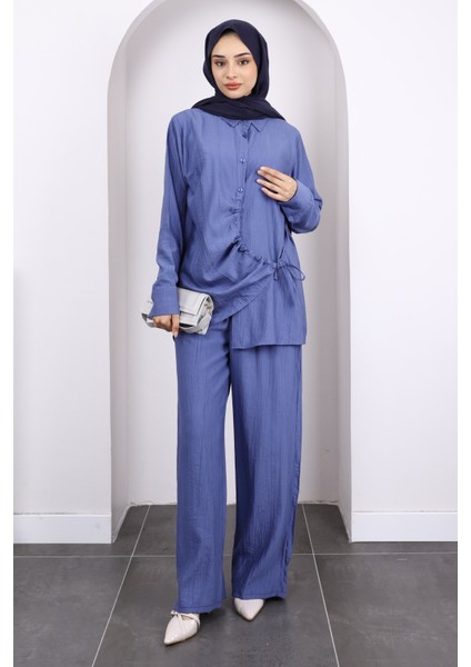 Indigo Ön Bağlamalı Tunik Pantolonlu Takım fiyatları