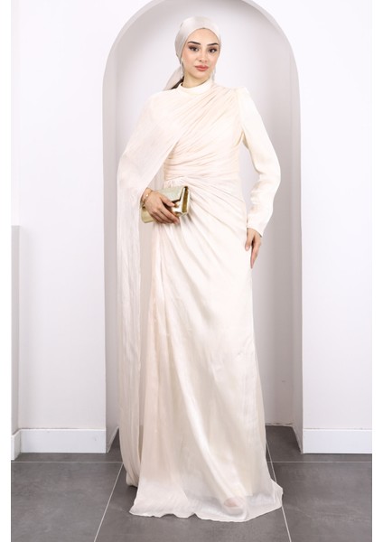 Bej Önü Büzgülü Abiye