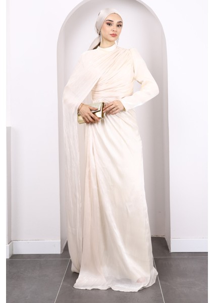 Bej Önü Büzgülü Abiye fiyatları