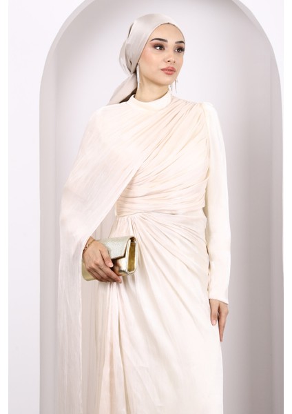 Bej Önü Büzgülü Abiye modelleri