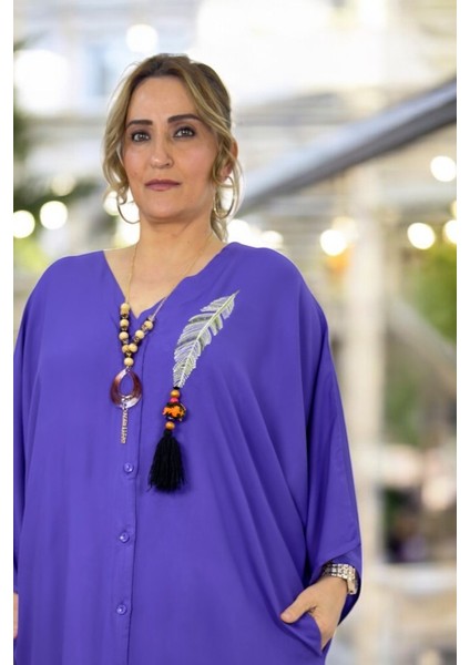 Nakış Detaylı Önden Boydan Düğmeli Cepli Ekstra Büyük Beden Pamuklu Viskon Büyük Beden Elbise 50-56 fırsatları