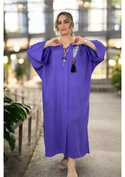 Nakış Detaylı Önden Boydan Düğmeli Cepli Ekstra Büyük Beden Pamuklu Viskon Büyük Beden Elbise 50-56 indirimleri