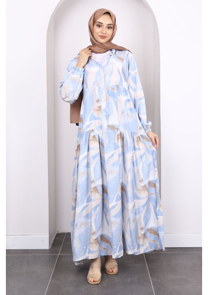 Bebe Mavi Yarım Düğmeli Desenli Elbise fiyatları